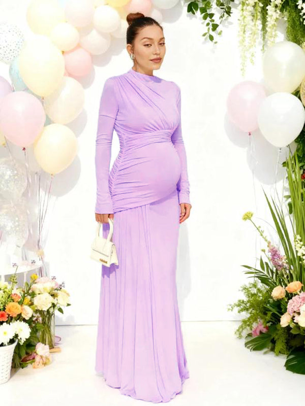 Mumsmode Zwangerschaps Maxi Bodycon Jurk Chique Babyshower Gekreukt Gedrapeerd