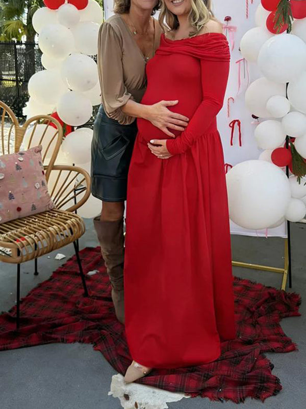 Mumsmode Zwangerschaps Maxi Bodycon Jurk Chique Ceremonie Off Shoulder Gedrapeerd