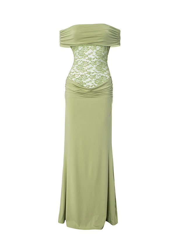 Mumsmode Chique Cocktail Feest Patchwork Kanten Off Shoulder Zeemeermin Bodycon Maxi Jurk