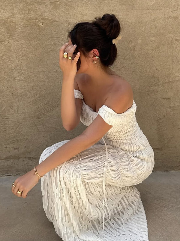 Mumsmode Elegant Chique Vakantie Ceremonie Ripped Off Shoulder Bodycon Zeemeermin Maxi Jurk