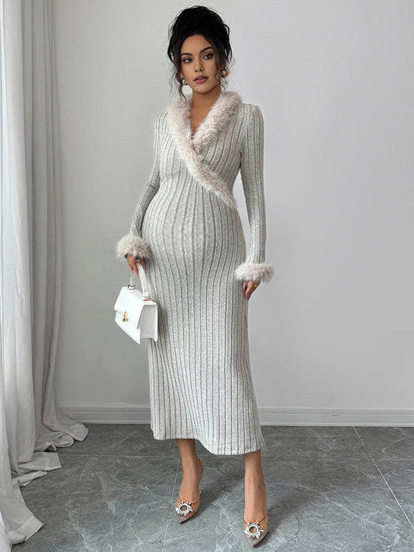 Mumsmode Zwangerschaps Maxi Cocktailjurk Chique Elegant Patchwork Veerkracht Harig Gestreept