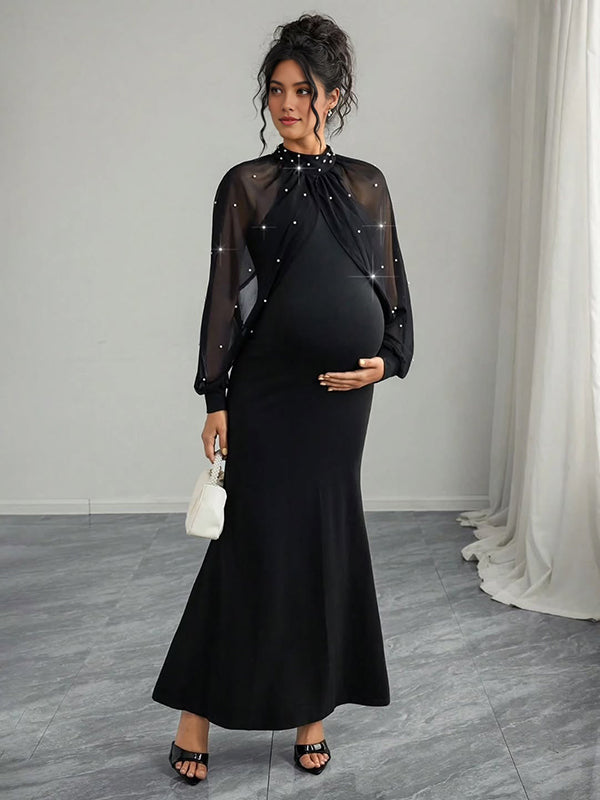 Mumsmode Zwangerschaps Maxi Cocktailjurk Chique Elegant Parel Tule Zeemeermin