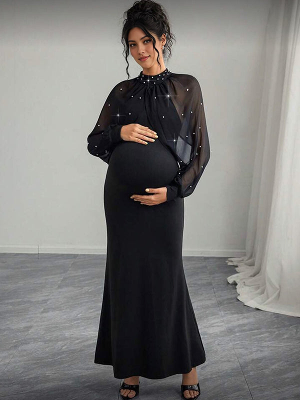Mumsmode Zwangerschaps Maxi Cocktailjurk Chique Elegant Parel Tule Zeemeermin