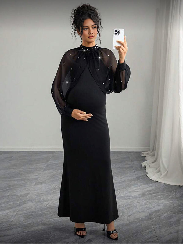 Mumsmode Zwangerschaps Maxi Cocktailjurk Chique Elegant Parel Tule Zeemeermin