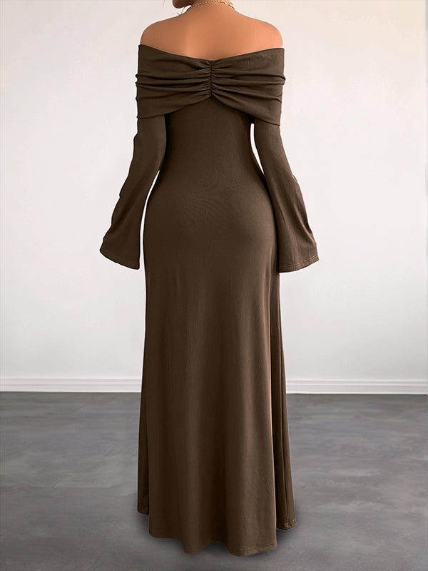 Mumsmode Zwangerschaps Maxi Cocktailjurk Chique Elegant Off Shoulder Gekreukt Trapeze