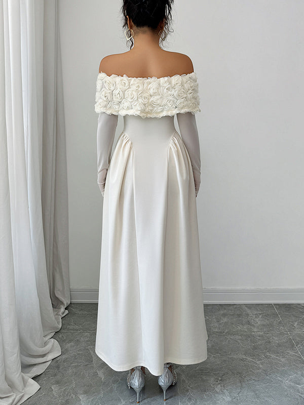 Mumsmode Zwangerschaps Maxi Cocktailjurk Chique Elegant Off Shoulder 3D Bloemen Trapeze