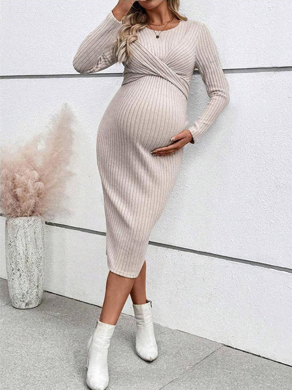 Mumsmode Zwangerschaps Midi Daily Jurk Chique Dagelijks Gekreukt Bodycon Gestreept