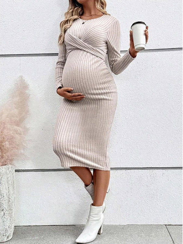 Mumsmode Zwangerschaps Midi Daily Jurk Chique Dagelijks Gekreukt Bodycon Gestreept