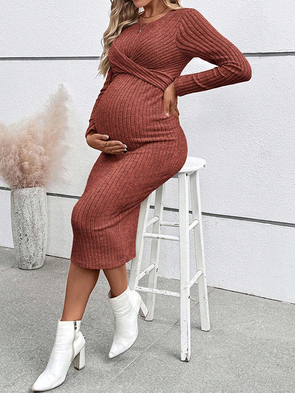 Mumsmode Zwangerschaps Midi Daily Jurk Chique Dagelijks Gekreukt Bodycon Gestreept