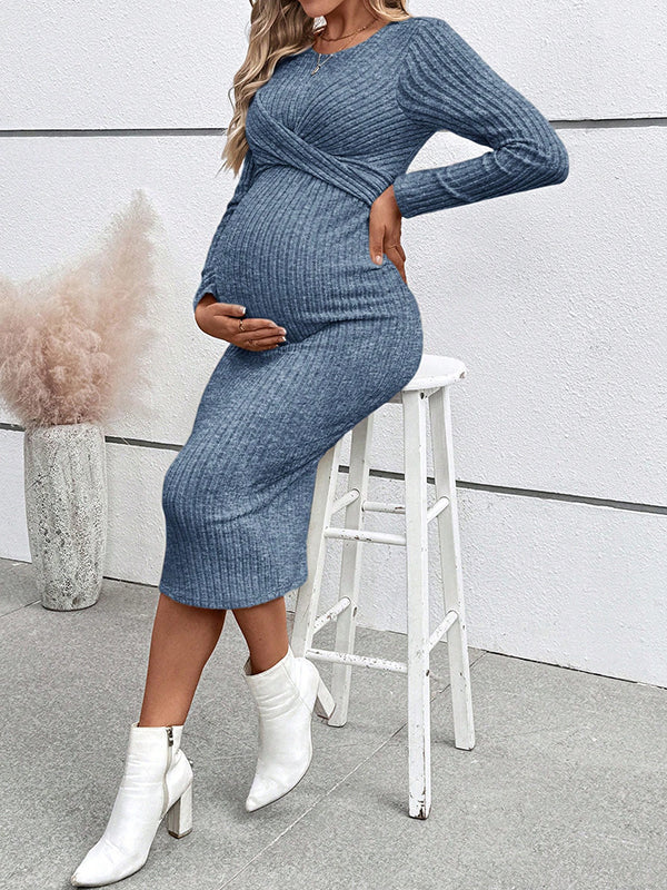 Mumsmode Zwangerschaps Midi Daily Jurk Chique Dagelijks Gekreukt Bodycon Gestreept