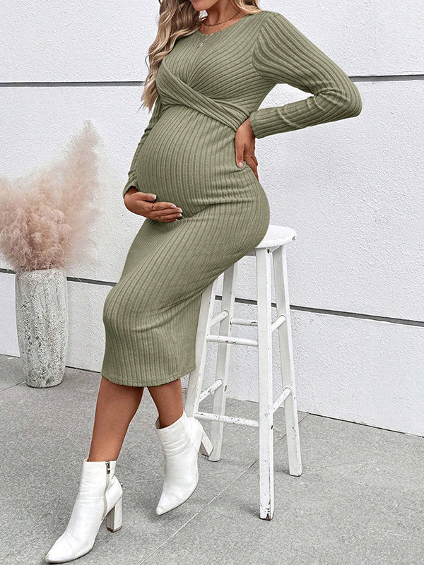 Mumsmode Zwangerschaps Midi Daily Jurk Chique Dagelijks Gekreukt Bodycon Gestreept
