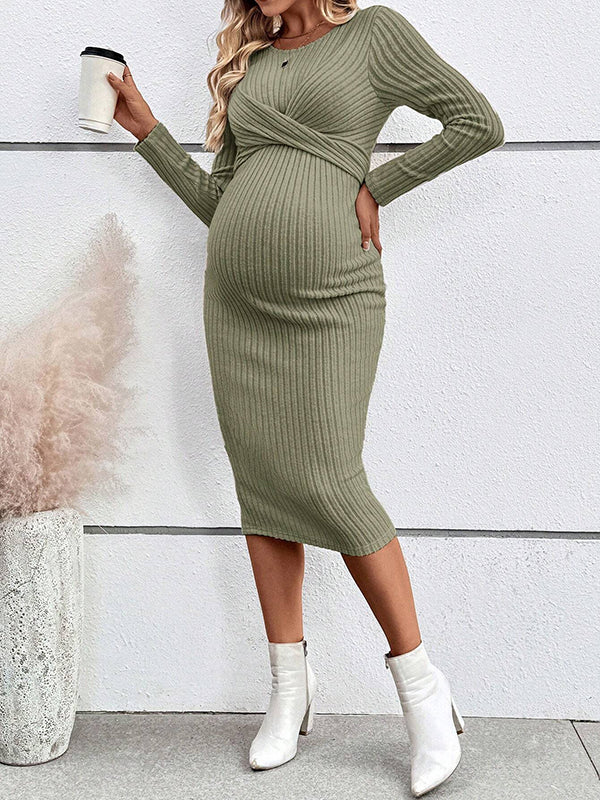 Mumsmode Zwangerschaps Midi Daily Jurk Chique Dagelijks Gekreukt Bodycon Gestreept