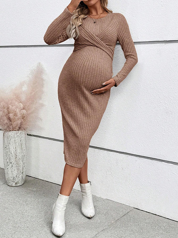 Mumsmode Zwangerschaps Midi Daily Jurk Chique Dagelijks Gekreukt Bodycon Gestreept