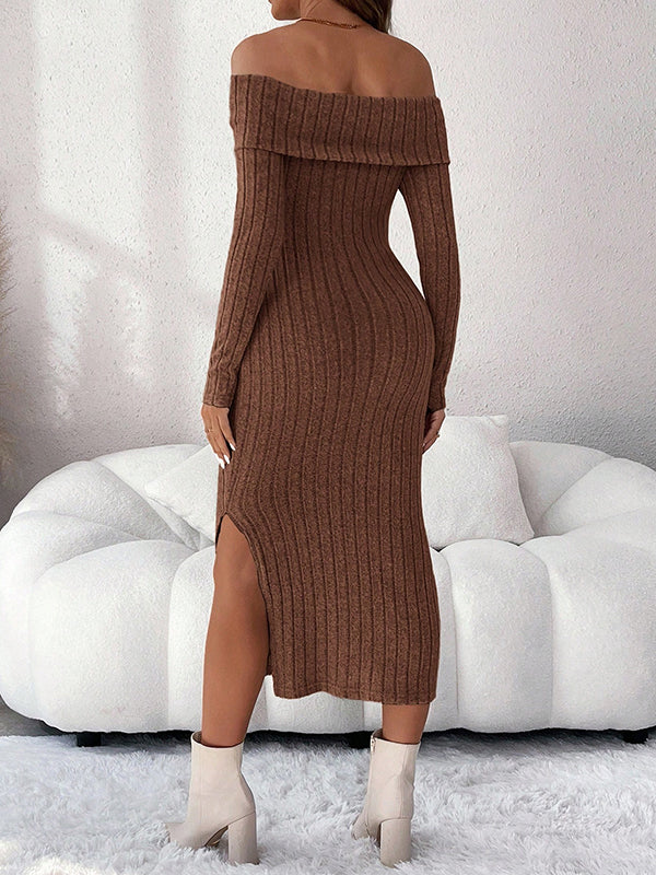 Mumsmode Zwangerschaps Midi Bodycon Jurk Ceremonie Dagelijks Gestreept Off Shoulder Zijsplit