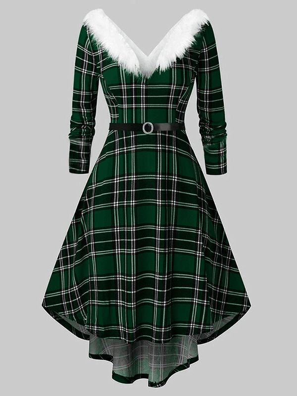 Mumsmode Zwangerschaps Midi Kerstmisjurk Chique Plaid Harig Onregelmatig Trapeze
