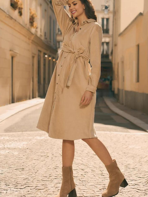 Mumsmode Zwangerschaps Midi Blouses Jurk Chique Werk Riem Boutonnage