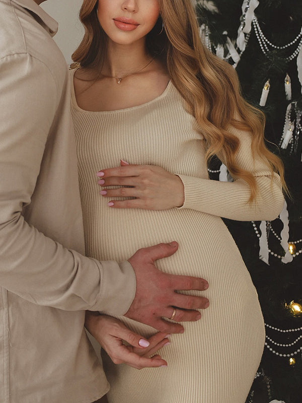 Mumsmode Zwangerschaps Midi Jurk Dagelijks Bodycon Zijsplit Eenvoudig