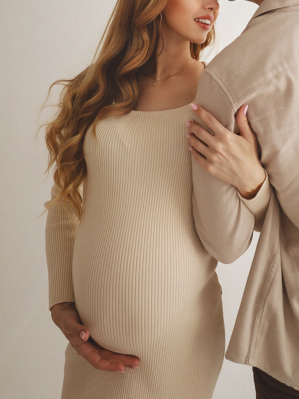 Mumsmode Zwangerschaps Midi Jurk Dagelijks Bodycon Zijsplit Eenvoudig