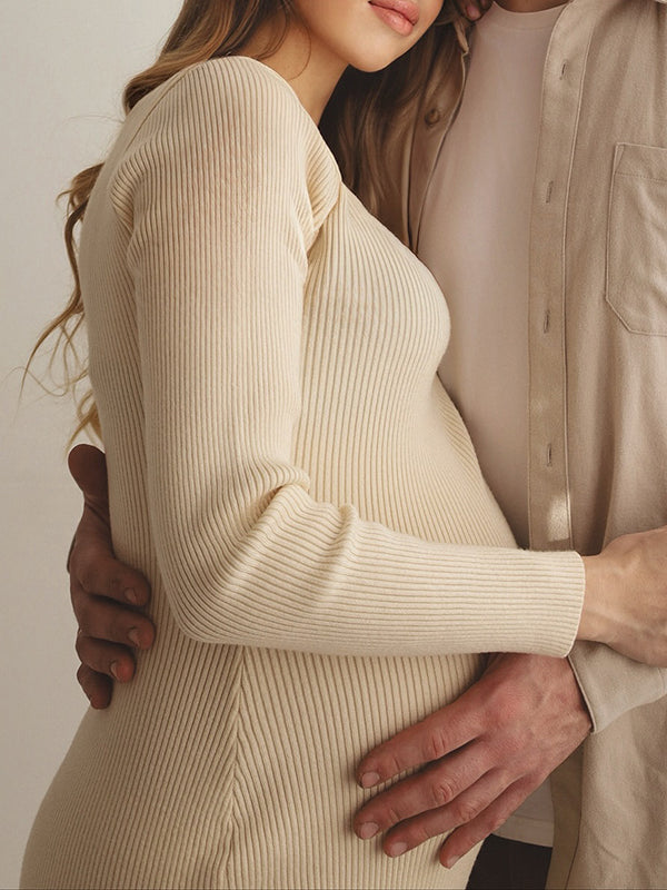 Mumsmode Zwangerschaps Midi Jurk Dagelijks Bodycon Zijsplit Eenvoudig