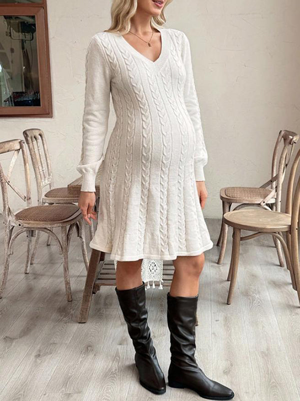 Mumsmode Zwangerschaps Midi Truien Jurk Dagelijks Chique Gebreide Kabelbreiwerk Trapeze