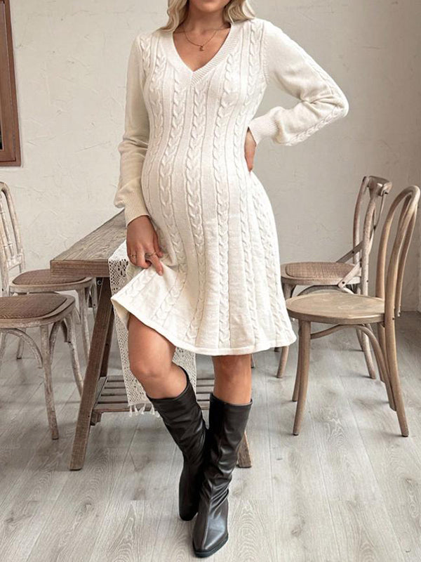 Mumsmode Zwangerschaps Midi Truien Jurk Dagelijks Chique Gebreide Kabelbreiwerk Trapeze