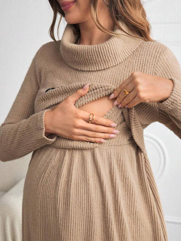 Mumsmode Zwangerschaps Midi Jurk Dagelijks Letter Trapeze Voedingsjurken