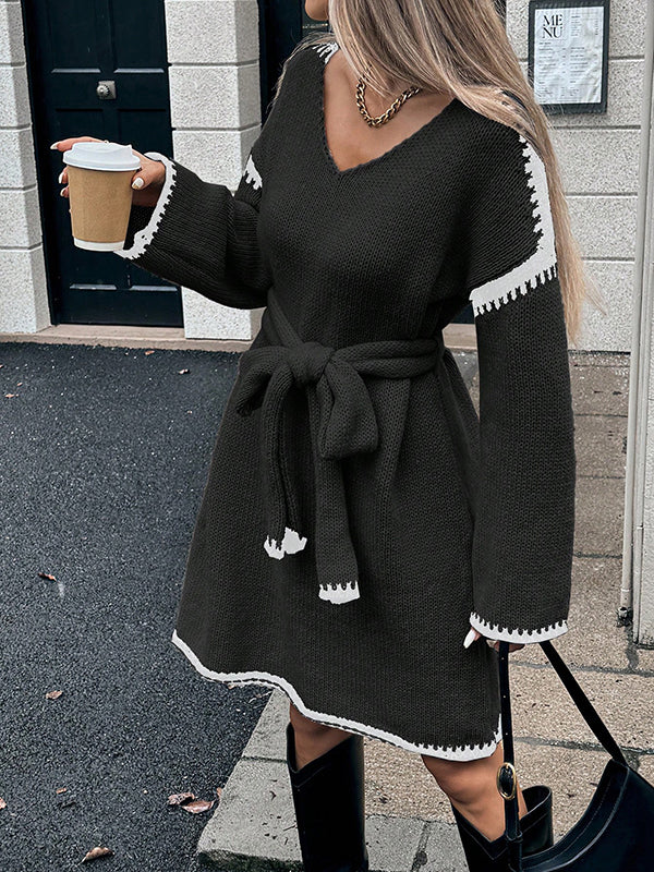 Mumsmode Zwangerschaps Midi Truien Jurk Chique Dagelijks Gebreide Riem Trapeze Overzicht