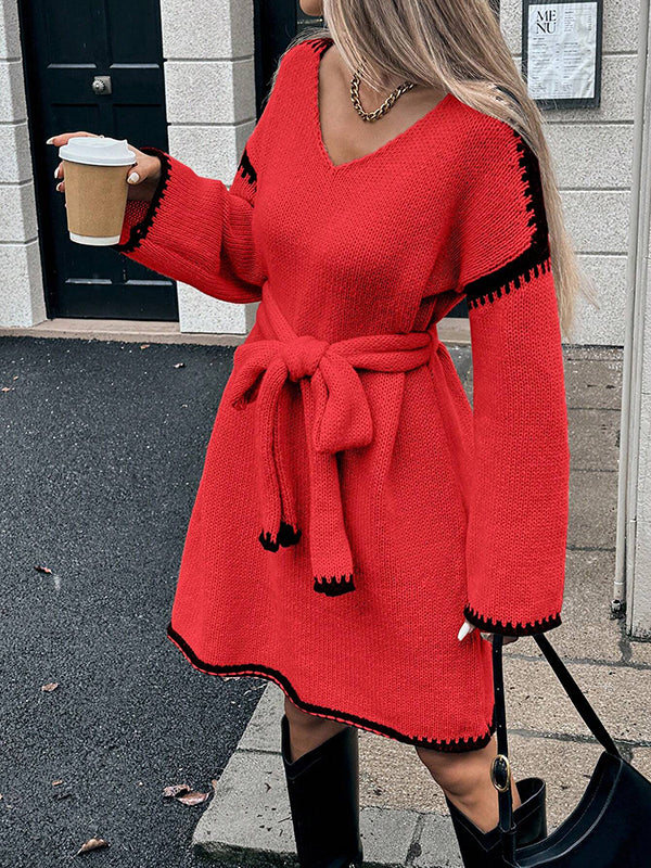 Mumsmode Zwangerschaps Midi Truien Jurk Chique Dagelijks Gebreide Riem Trapeze Overzicht