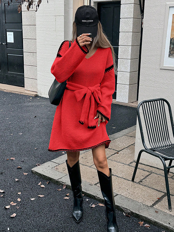 Mumsmode Zwangerschaps Midi Truien Jurk Chique Dagelijks Gebreide Riem Trapeze Overzicht