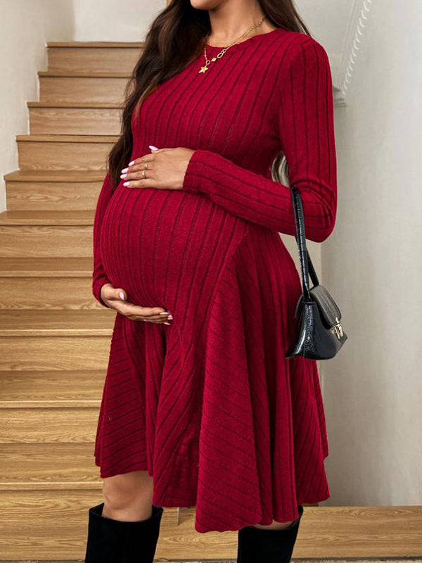 Mumsmode Zwangerschaps Midi Truien Jurk Chique Dagelijks Gebreide Trapeze Gekreukt