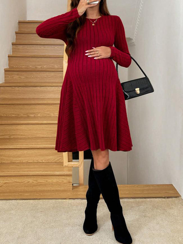 Mumsmode Zwangerschaps Midi Truien Jurk Chique Dagelijks Gebreide Trapeze Gekreukt