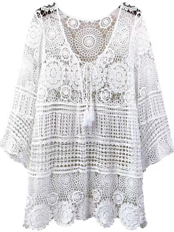 Mumsmode Zwangerchaps Korte Fotoshoot Jurken Elegant Kanten V-hals Flare Mouw Wit