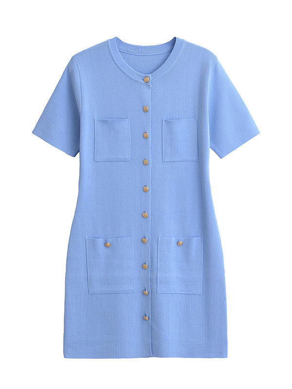 Mumsmode Zwangerschaps Mini Bodycon Jurk Enkele Borst Zakken Blauw