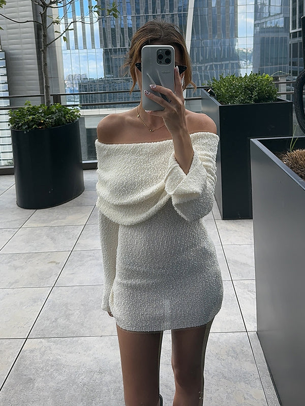 Mumsmode Zwangerschaps Mini Jurk Vakantie Gebreide Off Shoulder Wit