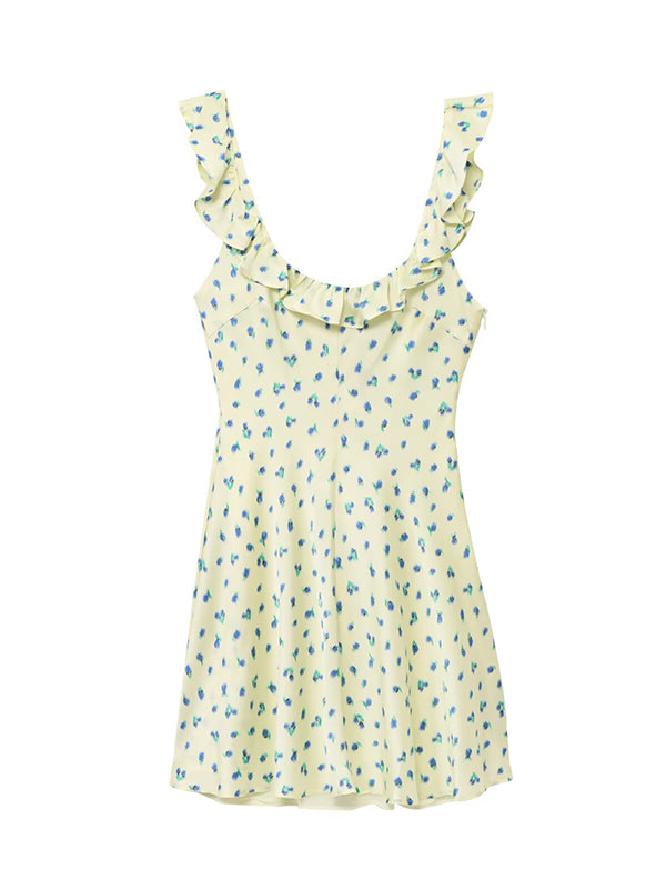 Mumsmode Zwangerschaps Mini Jurk Vakantie Bloemenprint Ruches Trapeze Geel