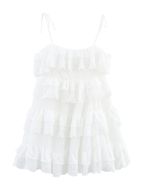 Mumsmode Zwangerschaps Mini BabyShower Jurk Schattig Spaghetti Meerlaags Ruches Trapeze