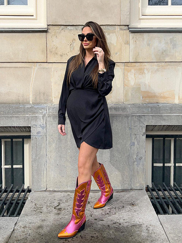 Mumsmode Zwangerschaps Bodycon Jurken Elegant Werk Gekreukt Onregelmatig Zijsplit Mini Jurken
