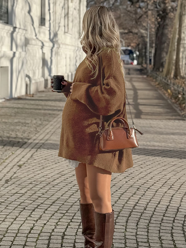 Mumsmode Zwangerschaps Mini Truien Jurk Dagelijks Basis Gebreide Hoge Hals