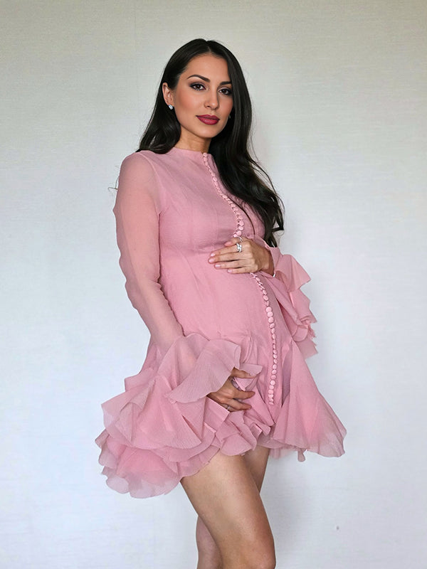 Mumsmode Zwangerschaps Mini Bodycon Jurk Chique Feest Ruches Enkele Borst