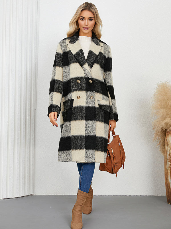 Mumsmode Zwangerschaps Wollen jassen Dagelijks Plaid Dubbele Breasted Zakken Harig