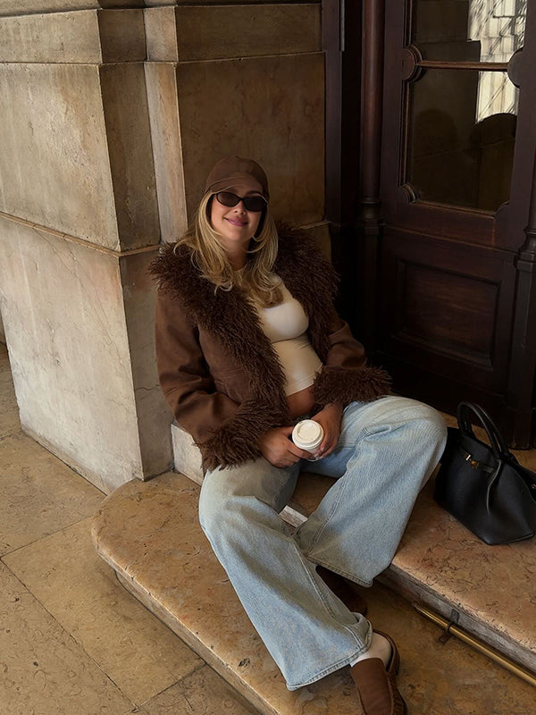 Mumsmode Zwangerschaps Teddy Jassen Chique Dagelijks Patchwork Harig Zakken Zwangerschapswinterjas