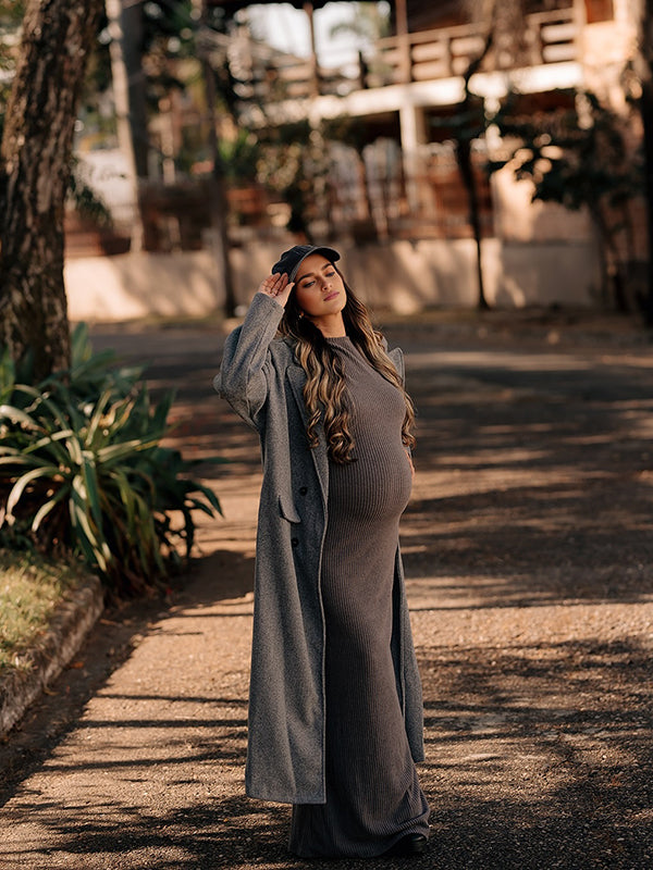 Mumsmode Zwangerschaps Wollen Jassen Chique Dagelijks Dubbele Breasted Zakken Zwangerschapswinterjas