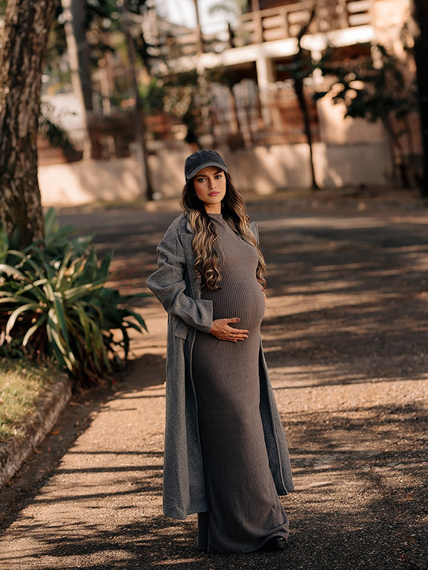 Mumsmode Zwangerschaps Wollen Jassen Chique Dagelijks Dubbele Breasted Zakken Zwangerschapswinterjas