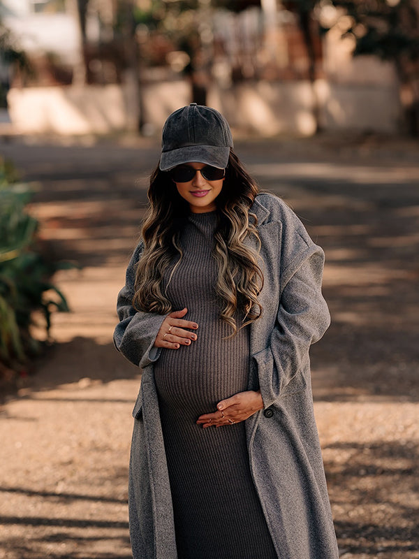 Mumsmode Zwangerschaps Wollen Jassen Chique Dagelijks Dubbele Breasted Zakken Zwangerschapswinterjas