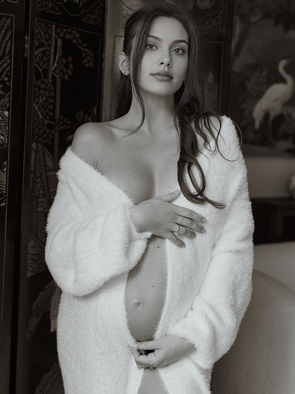 Mumsmode Zwangerschapsvesten Chique Dagelijks Fotoshoot Harig Lantaarn Mouw