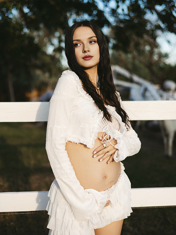 Mumsmode Zwangerschapsvesten Zwangerschapsrokken Fotoshoot 2-in-1 Ruches Tule Kanten Gebreide Schattig