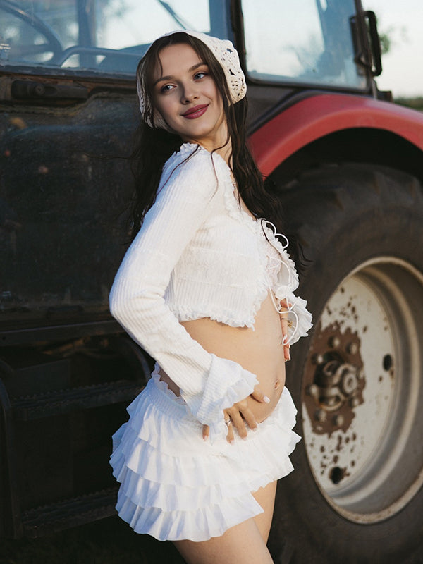 Mumsmode Zwangerschapsvesten Zwangerschapsrokken Fotoshoot 2-in-1 Ruches Tule Kanten Gebreide Schattig