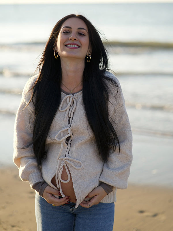 Mumsmode Zwangerschapsvesten Dagelijks Vrije Tijd Gebreide Harig Vlinderdas Fotoshoot
