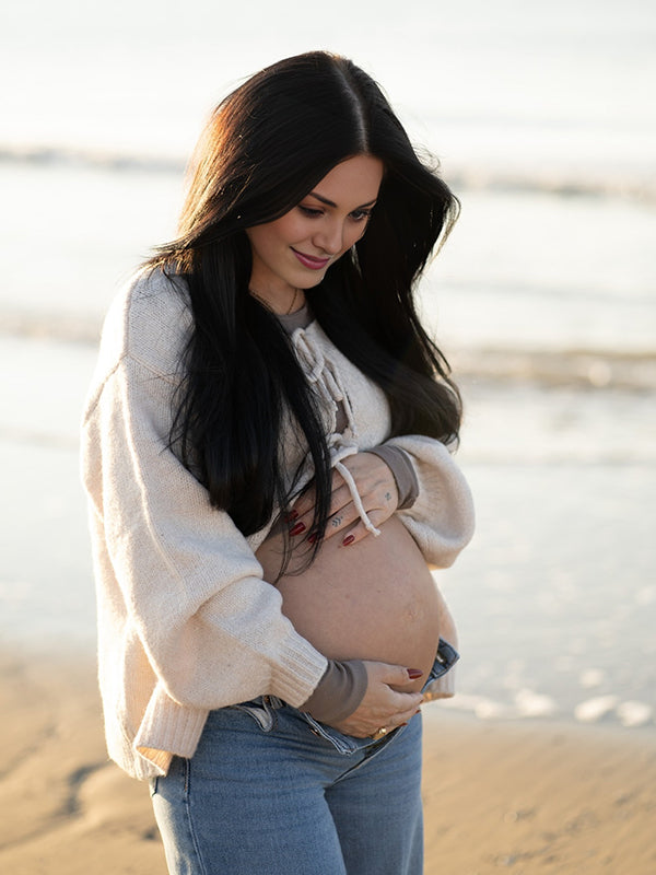 Mumsmode Zwangerschapsvesten Dagelijks Vrije Tijd Gebreide Harig Vlinderdas Fotoshoot