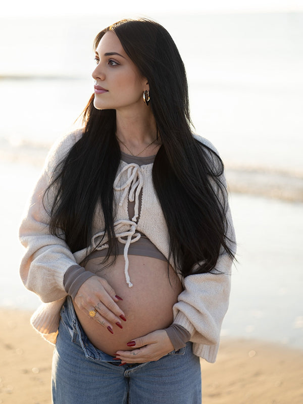 Mumsmode Zwangerschapsvesten Dagelijks Vrije Tijd Gebreide Harig Vlinderdas Fotoshoot
